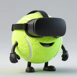 a tennis ball monster, VR Goggles, VR Glasses, virtual reality, tennis ball, black, chalky, digital art, fantasy, magic, trending on artstation, ultra detailed, professional illustration by Basil Gogos
