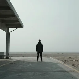 lone wanderer on the horizon cybernetic monstrosity deserted platform