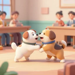 a very funny dog fighting against people inside a court, 3 d render, pastel colors, hd, 8 k,