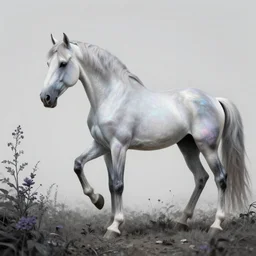 side portrait of the horse of iridescent descent, unusually uniquely beautiful animal, with flowers and plants, emotionally evoking symbolic metaphors, in focus, heavily gothic ornamental, intricate, elegant, highly detailed photorealistic digital painting, artstation, concept art, painterly, golden ratio, sharp focus, illustration, art by ernst haeckel and alphonse mucha and h. r. giger and james jean,