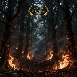 a dark scary forest burning, dark atmosphere, elegant, ethereal horror fantasy art by greg rutkowski and magali villeneuve and claude monet