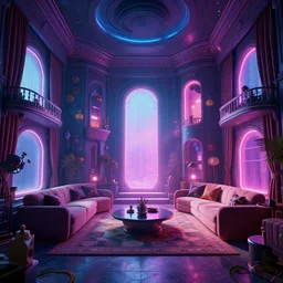 interior of a vaporwave mansion high detail 3D rendered render in unreal engine 8K god rays volumetric lighting trending on art station