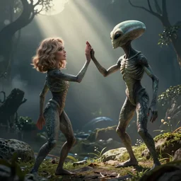 robert anton wilson high fiving an alien.