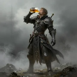 magician drinks beer, beer, glass, beer mug in hand, intricate, triumphantly, foggy background, full body art, dark souls, drawing, concept art, artstation, digital painting
