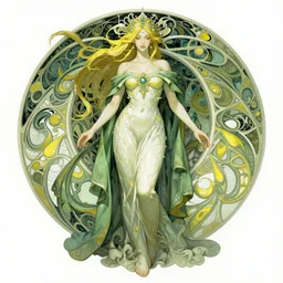 greenyellowwhite, dark fantasy, intricate, elegant, highly detailed, digital painting, artstation, concept art, matte, sharp focus, illustration, art by artgerm and alphonse mucha
