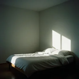 A bedroom designed by Ryoji Ikeda, 35mm film, long shot