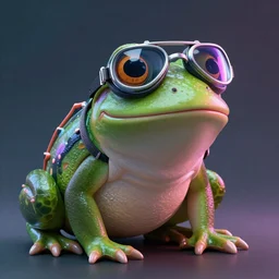 cyberpunk bullfrog. highly detailed. octane render. neon. aviator goggles.