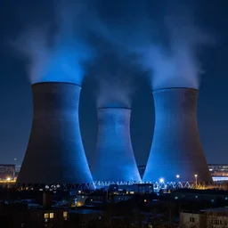 Chernobyl cooling towers, blue glow, nuclear explosion, CG Society, 4k, 8k