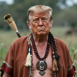 a portrait photograph of donald trump as ( ( ( a tribal shaman from the stone age ) ) ), dslr photography