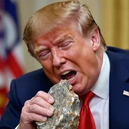 Trump after realizing he bit into a rock and it hurts, photograph, 4k, lens