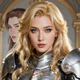 studio portrait of lawful good colorful female holy mecha paladin absurdly beautiful, elegant, mature beautiful blonde gravure idol, ultrafine hyperrealistic detailed face illustration by kim jung gi, highly detailed faces, intricate linework, sharp focus, bright colors, matte, octopath traveler, unreal engine 5 highly rendered, global illumination, radiant light, intricate environment