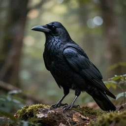 werecreature consisting of human and crow, photograph captured in a forest