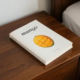 a book entitled'mango'lying on a mahogany bedside table