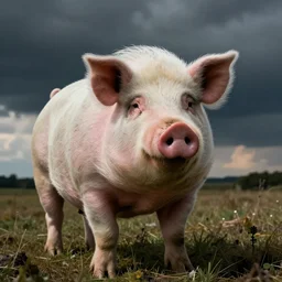 william dafoe's confusingly large hog, comically oversized pig, photograph