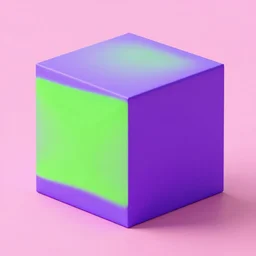 cube made from paper, pink background, violet shift render, neon green, cgi