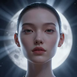 sci - fi, close - up, 3 d, moon rays, night, fashion model face, cinematic, clouds, sun rays, vogue cover style, poster art, blue mood, realistic painting, intricate oil painting, high detail illustration, figurative art, multiple exposure, water, 3 d, by tooth wu and wlop and beeple and greg rutkowski