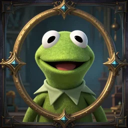 Videogame render of Kermit inside Path of exile screenshot, symmetry features