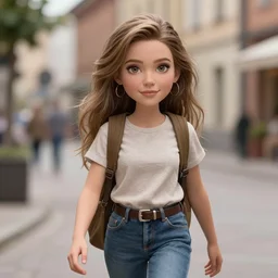 a beautiful woman wearing a travel outfit walking towards the camera by olivia malone, long hair, amazingly detailed, fantastic detailed eyes, pretty face, aged 2 5, swedish, photo realistic, photograph, 3 5 mm, octane render, trending on artstation