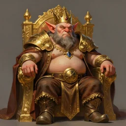 a detailed portrait of a fat goblin king sitting on a golden throne, by justin gerard and greg rutkowski, digital art, realistic painting, dnd, character design, trending on artstation