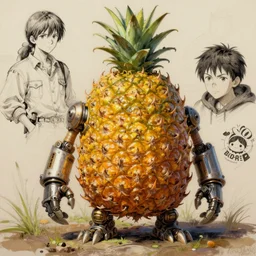 semi reallistic gouache gesture painting, by yoshitaka amano, by ruan jia, by Conrad roset, by dofus online artists, detailed anime 3d render pineapple alien monster, pineapple terrible alien monster, antrophomorfic pineapple ,  portrait, cgsociety, artstation, rococo mechanical, Digital reality, sf5 ink style, dieselpunk atmosphere, gesture  drawn