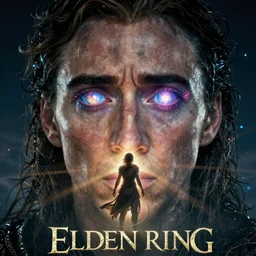 beautiful cinematic fantasy poster, Nicolas Cage as a god of light and love, beautiful glowing galaxy eyes, hybrid from The Elden Ring and art direction by Darius Zawadzki ;by artgerm; wayne reynolds art station; cinematic quality character render; low angle; ultra high quality model; production quality cinema model;