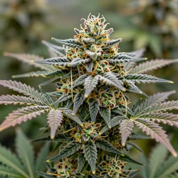 mature marijuana plants right at harvest time, large frosty buds and flower iridescent colored, extremely detailed, photorealistic 8 k resolution