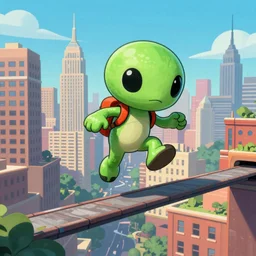a detailed cute alien in an action parkour freerunning in the style of junji ito and escher background 1 9 9 0's new york, digital art, artstation hd, ubisoft concept art, concept art