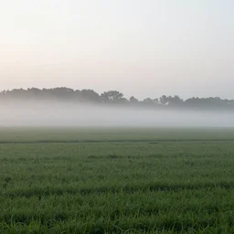that silence in the early morning, no cars in the streets, mist in the fields