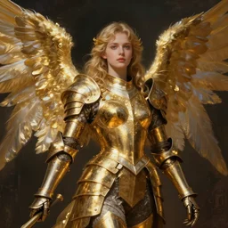 concept art, angel knight girl in golden and cooper armor. by anders zorn * *