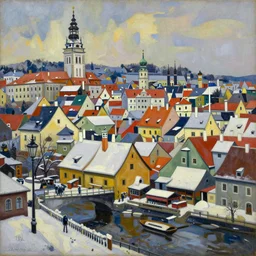 cesky krumlov in winter by jeffrey smith, vibrant depth, cubism, 3 d depth, oil on canvas, trending art station, masterpiece