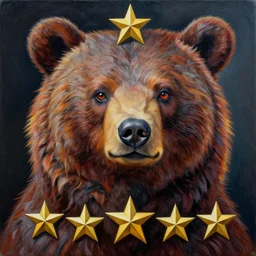 intricate five star magic bear portrait by pablo picasso, oil on canvas, hdr, high detail, photo realistic, hyperrealism, matte finish, high contrast, 3 d depth, centered, masterpiece, award - winning, vivid and vibrant colors, enhance light effect, enhanced eye detail, artstationhd