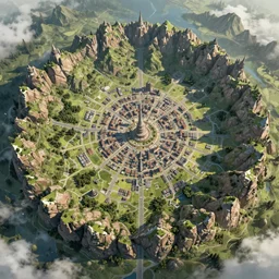 Map of a city inside a ring of mountains, fantasy art -1