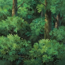 dense forest, studio ghibli, wallpaper, digital art