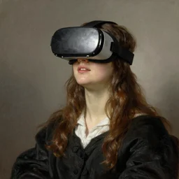 female wearing virtual reality headset art by william adolphe bouguereau