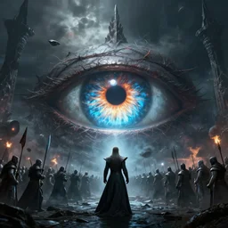 sauron eye watching the the great battle of the middle earth, cinematic light, unreal engine