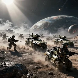 combined arms combat on an alien planet, cyberpunk, military sci - fi, concept art, epic