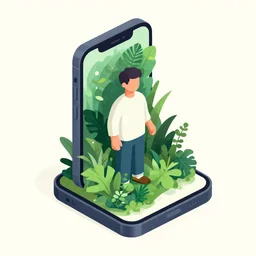 ( ( dither ) ), editorial illustration portrait of an isometric iphone with lush foliage overgrowth, modern art deco, ( ( mads berg ) ), christopher balaskas, victo ngai, rich grainy texture, detailed, dynamic pose, matte print, art nouveau, unreal engine, wood block print
