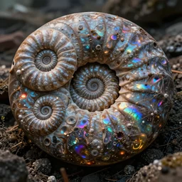 magnificent ammolites, spirals, ammonites, cinematic, ultrasharp hyperdetailed octane render, concept art, iridescent, beautifully lit