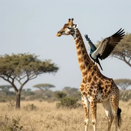 hybrid giraffe and bird, wings on a giraffe