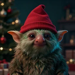 detailed cinematic moody colors studio portrait of gizmo the gremlin in a christmas scene, high quality by jeremy mann, only one head single portrait