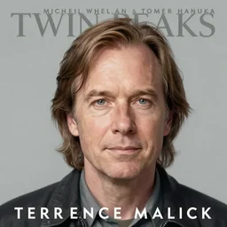 Twin Peaks poster artwork by Michael Whelan and Tomer Hanuka, Rendering of portrait of Terrence Malick, full of details, by Makoto Shinkai and thomas kinkade, Matte painting, trending on artstation and unreal engine