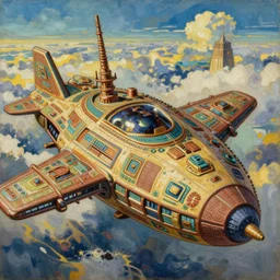 anime aztec spaceship, intricate oil painting by greg rutkowski, trending on artstation