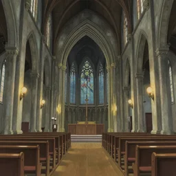 an empty church, art by hayao miyazaki, studio ghibli film
