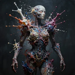 stunning, breathtaking, awe - inspiring award - winning biomorphic anthropomorpic humanoid splatter painting, extremely moody lighting, unreal engine
