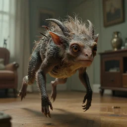 a strange creature floats above the floor in the home room, film still from the movie directed by Denis Villeneuve with art direction by Zdzisław Beksiński, close up, telephoto lens, shallow depth of field, beautiful detailed intricate insanely detailed octane render, 8K artistic photography, photorealistic