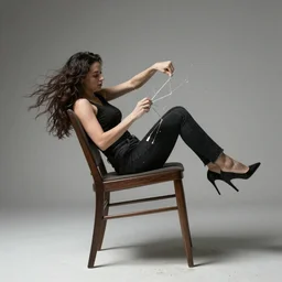 woman breaking through a chair
