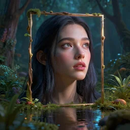 mysterious charismatic electrifying expression. mysterious woman's face portrait looking askew. trending on artstation. photoshop octane blender 3 dsmax render. nvidia demo. amd demo. graphics. raytracing. reflection. rule - of - thirds. harsh lighting. aesthetic. inventive. artful colors. inventive framing. creative subject positions. gorgeous lighting. intriguing scenery. fascinating scenario.