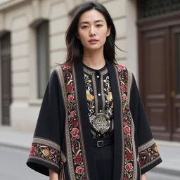 portrait of a woman wearing urban clothing, with east asian motifs, by donato giancola.