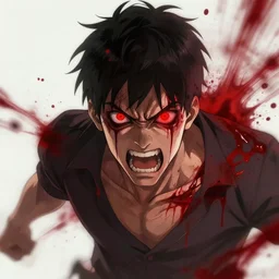 man filled with rage, blood dripping from glowing red eyes, angry, blood spray, behance hd artstation, style of jesper ejsing, by rhads, makoto shinkai and lois van baarle, ilya kuvshinov, ossdraws