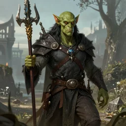 A half Orc Bard played by Gary Busey in a fantasy setting, digital art